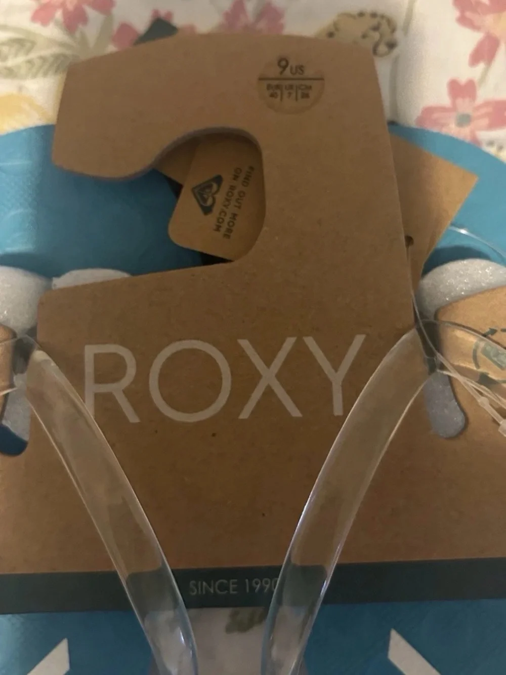 Roxy Women's Teal Blue Flip Flop Sandals with Clear Straps